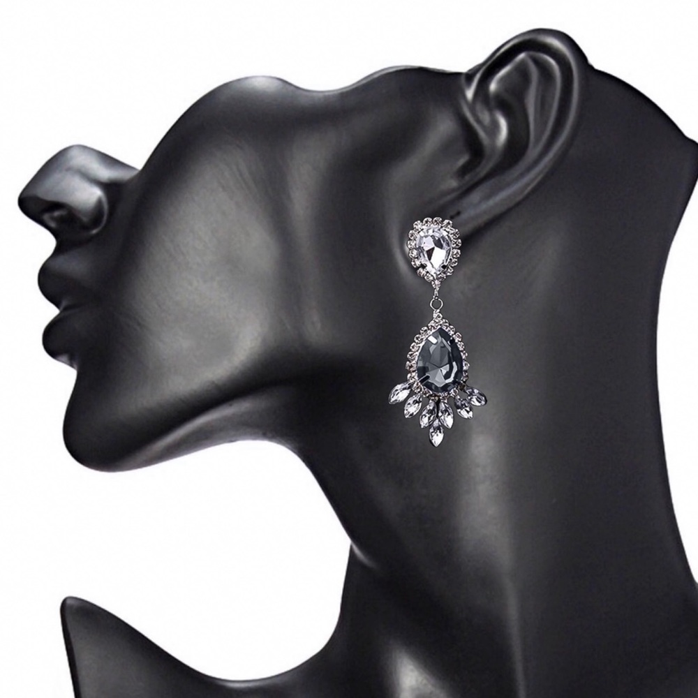 Grey Gem Silver Prom Bridal Stud Earrings - Picture 4 of 5